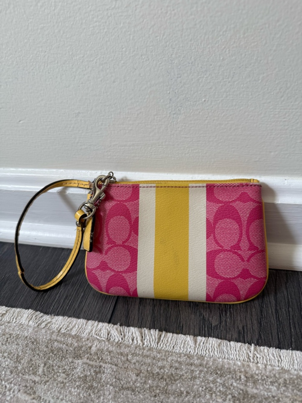 COACH Pink and Yellow Stripe Wristlet